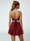 Retro Side Stripe Back Pleated A-line Tennis Skirt Pink