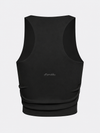 Women's Black Built-in Bra Shirred Crew Neck Sleeveless Tank Top