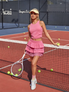 Breathable Bow Lace A-Line Tennis Skirt Hot Pink
