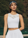 Lace Splicing Crew Neck Crop Tank Top with Built-in Bra