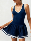 Light-to-medium Support Straps Breathable Ribbed Tank Top Navy Blue