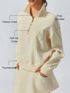Fleece-Lined Soft Butter Casual Plain Drop Shoulder Stand Collar Sweatshirt