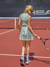 Built-in Bra Bow Cut Out V Neck Sleeveless Tennis Dress Black/Green