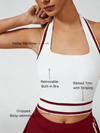 Cute Bow Halter Neckline Crop Tank Top with Built-in Bra