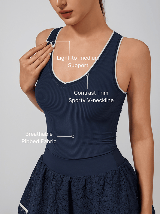 Light-to-medium Support Straps Breathable Ribbed Tank Top Navy Blue