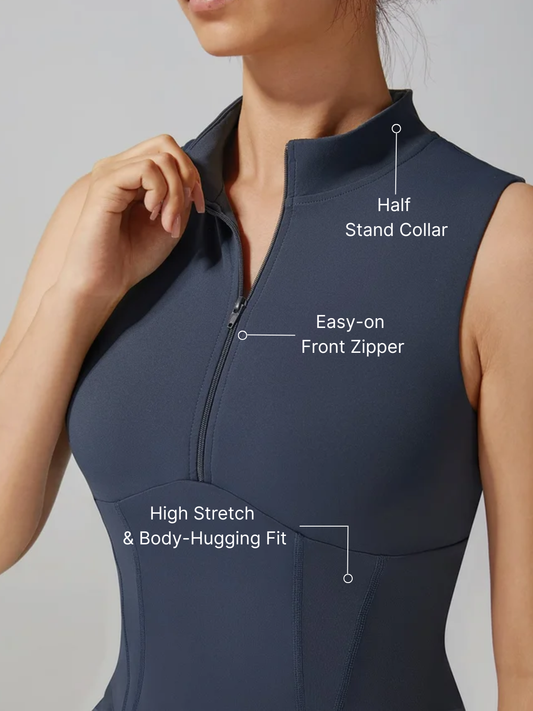 Front Zipper Stand Collar Tank Top