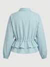 Women's Water-Repellent Drawstring Ruffled Stand Collar Jacket Blue