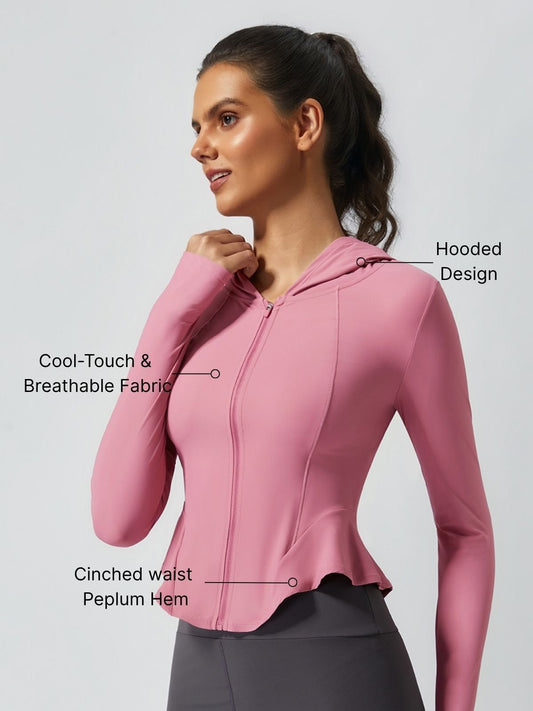 Women's Sun Protection Ruffled Zipper Hoodie Cropped Jacket