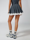 Mesh-Trimmed High-Elastic Waist Tennis Skirt