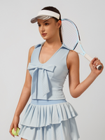 Women's Built-in Bra Bow Striped Polo Collar Sleeveless Tank Top