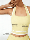 Cute Bow Halter Neckline Crop Tank Top with Built-in Bra Yellow