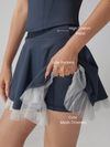Mesh-Trimmed High-Elastic Waist Tennis Skirt