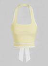 Cute Bow Halter Neckline Crop Tank Top with Built-in Bra Yellow