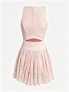 Built-in Bra 3D Floral Cut Out Lace Crew Neck Sleeveless Tennis Dress Pink