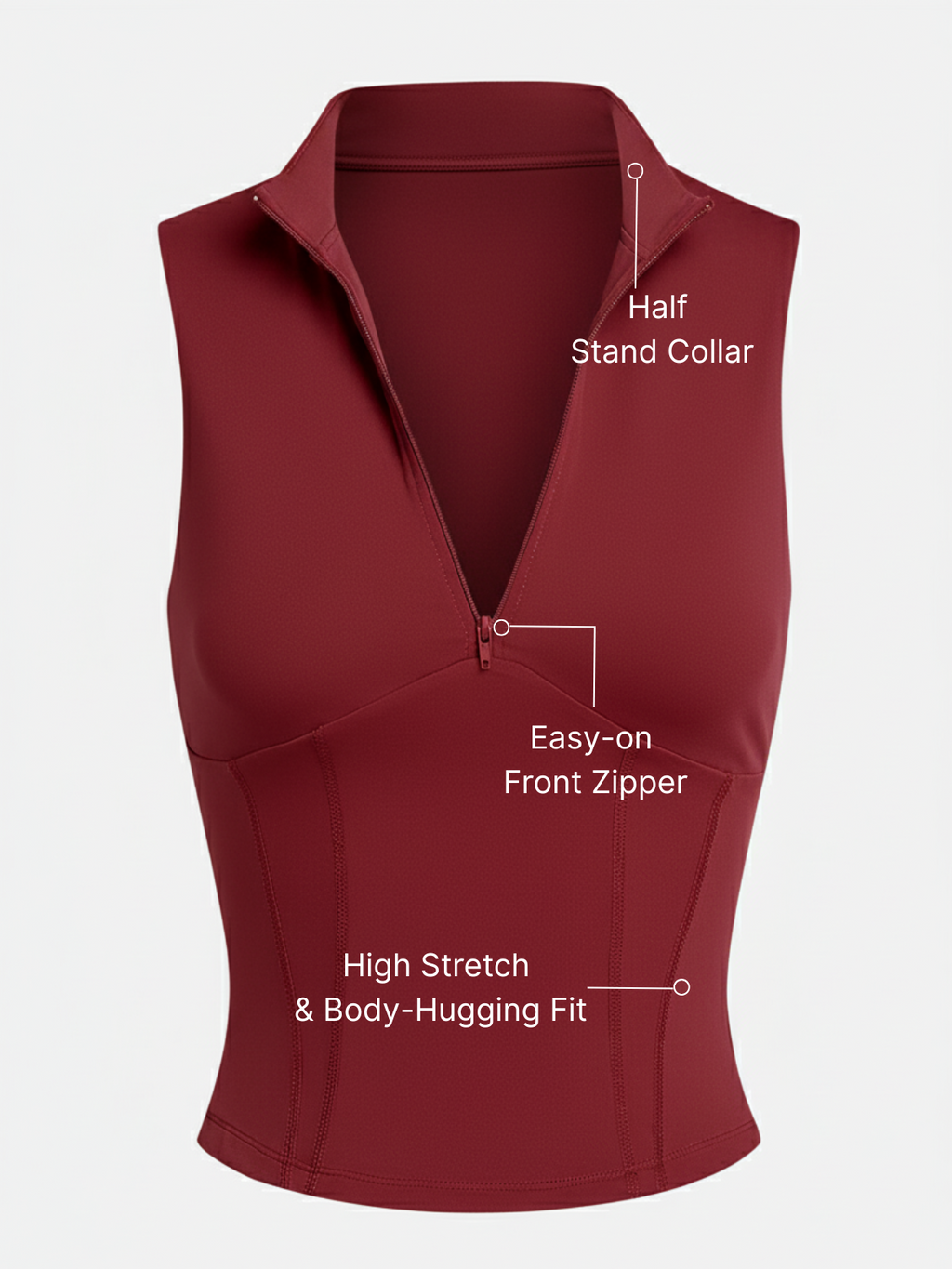 Front Zipper Stand Collar Tank Top