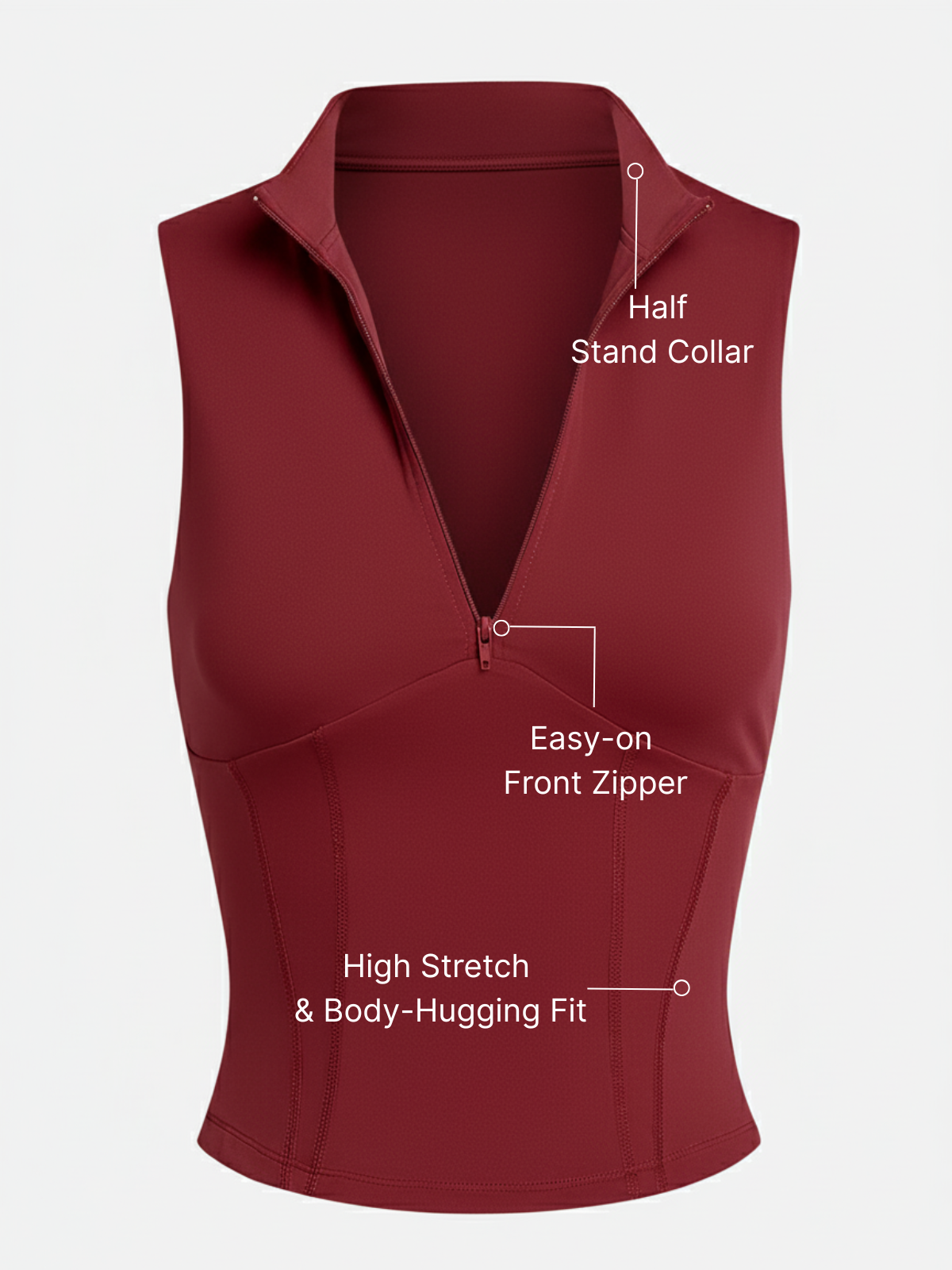 Front Zipper Stand Collar Tank Top
