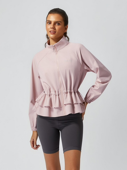 Women's Sun Protection Drawstring Ruffled Stand Collar Jacket