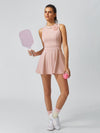 Built-in Bra Faux Pearl 3D Floral Crew Neck Sleeveless Pickleball Dress