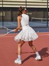 Built-in Bra 3D Floral Cut Out Lace Crew Neck Sleeveless Tennis Dress White
