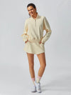 Soft Butter Casual Plain Drop Shoulder Stand Collar Sweatshirt