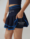 Collegiate Stripes Pleated Tennis Skirt Navy Blue