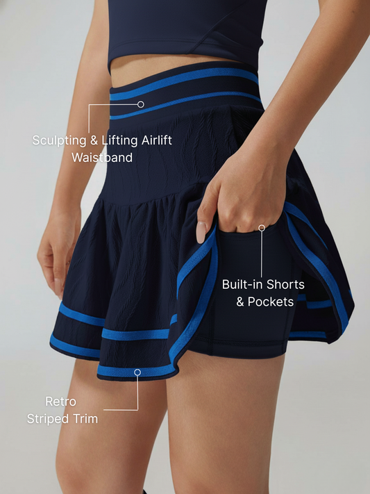 Collegiate Stripes Pleated Tennis Skirt Navy Blue