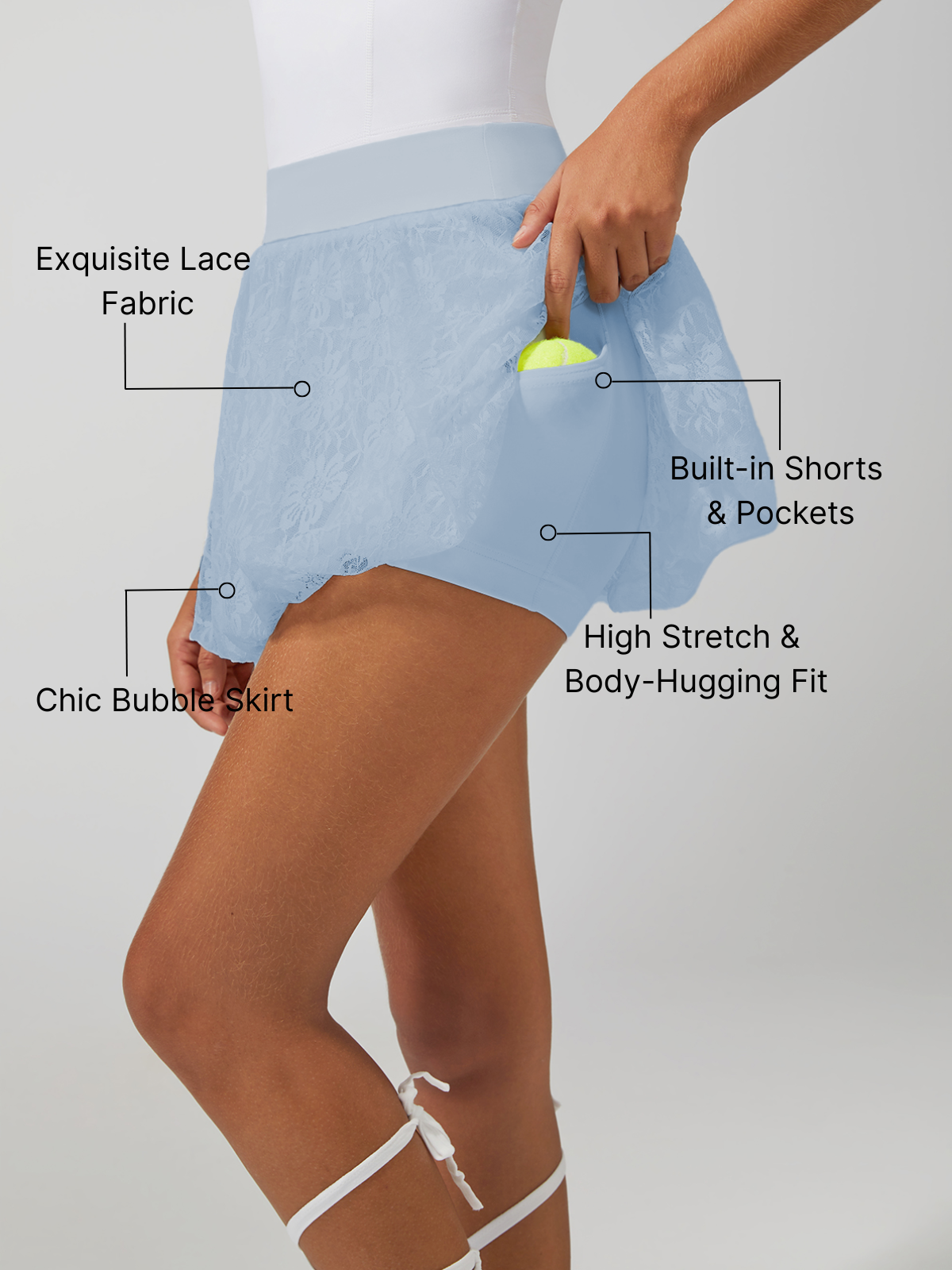 Lace Bubble Tennis Skirt Light Blue