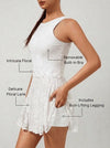 Built-in Bra 3D Floral Cut Out Lace Crew Neck Sleeveless Tennis Dress White