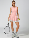 Mesh-Trimmed High-Elastic Waist Tennis Skirt Pink