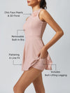 Built-in Bra Faux Pearl 3D Floral Crew Neck Sleeveless Pickleball Dress