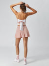 Cute Bow Halter Neckline Crop Tank Top with Built-in Bra Pink