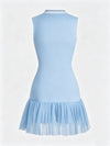 High-Elastic Button Detail Webbing Polo Collar Sleeveless Tennis Dress Blue
