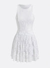 Built-in Bra 3D Floral Cut Out Lace Crew Neck Sleeveless Tennis Dress White