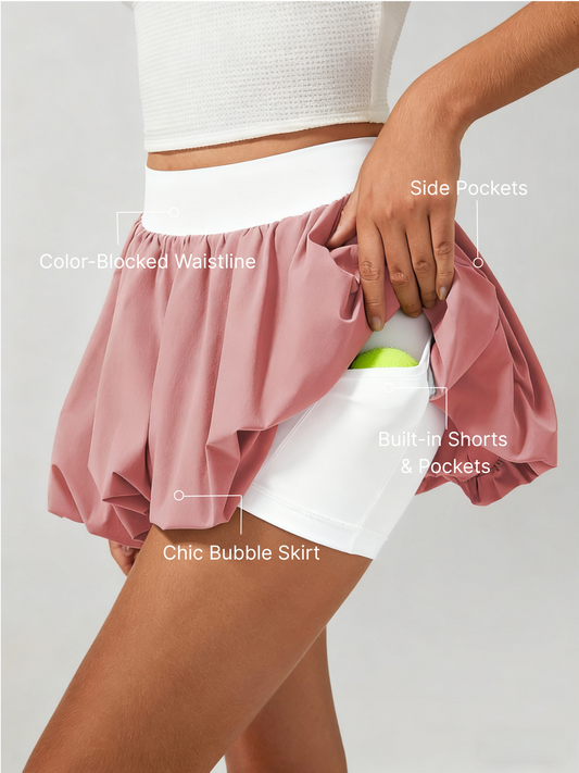 High Elasticity Bubble Tennis Skirt Berry Pink