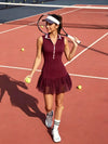 High-Elastic Button Detail Webbing Polo Collar Sleeveless Tennis Dress