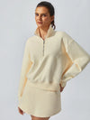 Soft Butter Casual Plain Drop Shoulder Stand Collar Sweatshirt