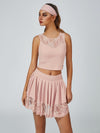 Lace Splicing Crew Neck Pickleball Crop Tank Top Pink