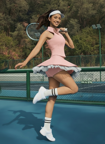 Mesh-Trimmed High-Elastic Waist Tennis Skirt Pink