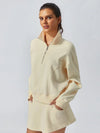 Soft Butter Casual Plain Drop Shoulder Stand Collar Sweatshirt