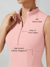 Front Zipper Stand Collar Tank Top Pink