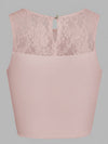 Lace Splicing Crew Neck Crop Tank Top Pink
