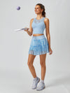 Quick-Dry Bow Floral A-Line Pickleball Skirt Light Blue