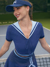Quick-Dry Bow Navy Collar Short Sleeve Tank Top