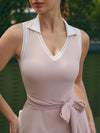 Built-in Bra Bow Shawl Collar Sleeveless Tennis Dress