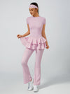 Women's High-Elastic Folds Ruffled Long Pant With Pockets