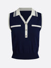 Women's Breathable Knit Polo Collar Sleeveless Tank Top