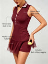 High-Elastic Button Detail Webbing Polo Collar Sleeveless Tennis Dress