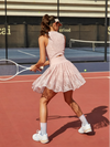 Built-in Bra 3D Floral Cut Out Lace Crew Neck Sleeveless Tennis Dress Pink