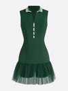 High-Elastic Button Detail Webbing Polo Collar Sleeveless Tennis Dress