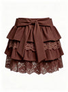 Breathable Bow Lace A-Line Tennis Skirt Brown